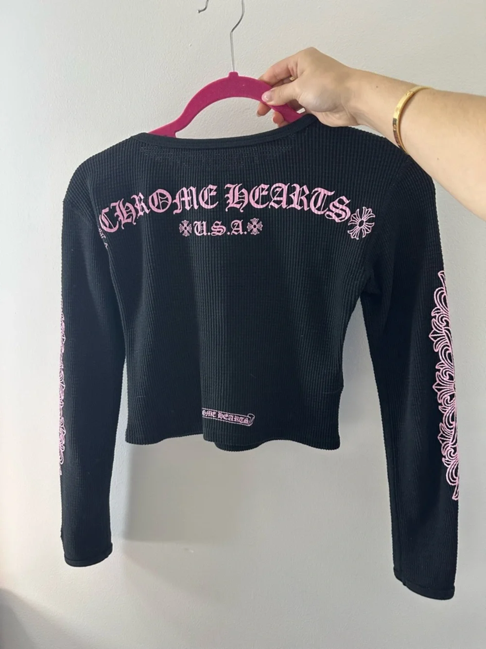 Chrome Hearts Black Long Sleeve Thermal Top with Pink Logo Details - Picture 6 of 12